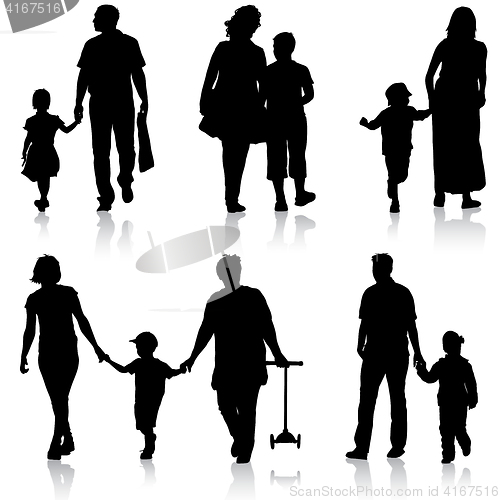 Image of Black silhouettes Family on white background. illustration