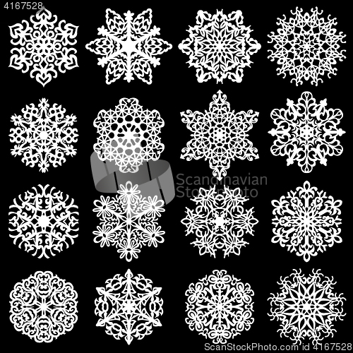 Image of Set snowflakes icons on white background, illustration