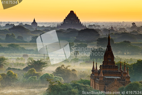 Image of Bagan temple during golden hour 