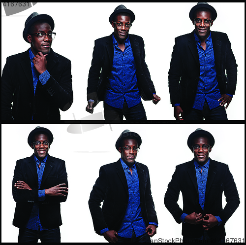 Image of The collage from images of black man with happy expression