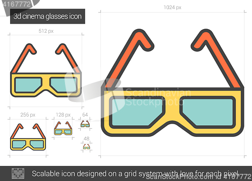 Image of Three d cinema glasses line icon.