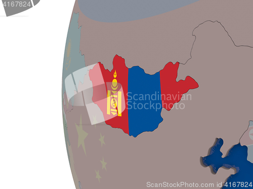 Image of Mongolia with national flag