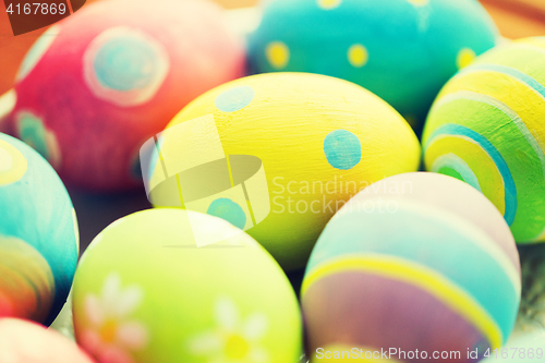 Image of close up of colored easter eggs