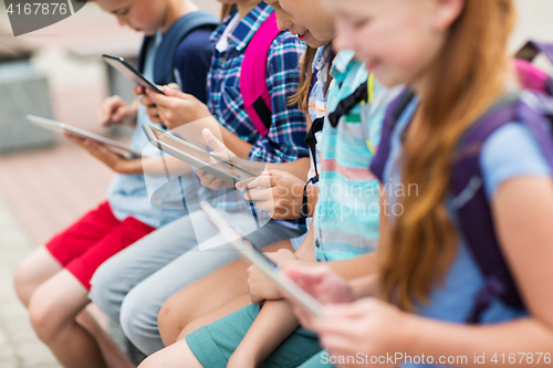 Image of close up of elementary students with tablet pc