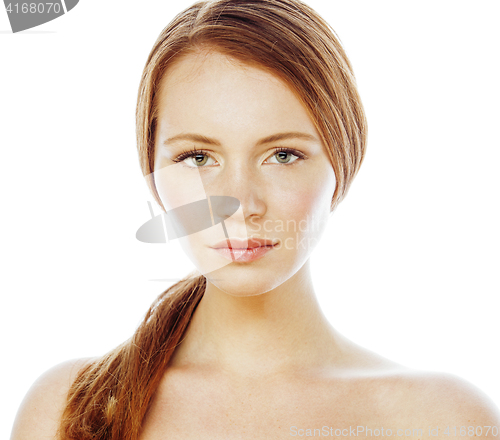 Image of spa picture attractive happy smiling lady young red hair isolated on white close up, lifestyle people concept