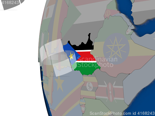 Image of South Sudan with national flag