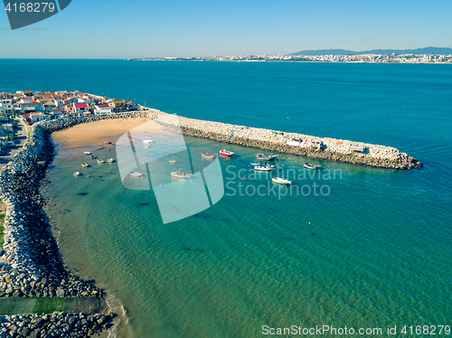 Image of Aerial View Fishing Boats in Harbor