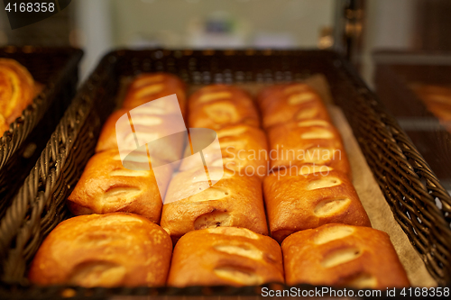 Image of close up of buns at bakery or grocery store