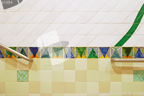 Image of Colourful ceramic mosaic in the underground railway of Lisbon, Portugal