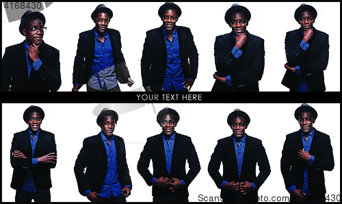 Image of The collage from images of black man with happy expression