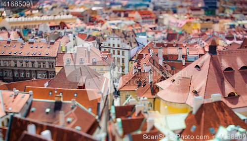 Image of Prague view of the city from above. Tilt shift lens.