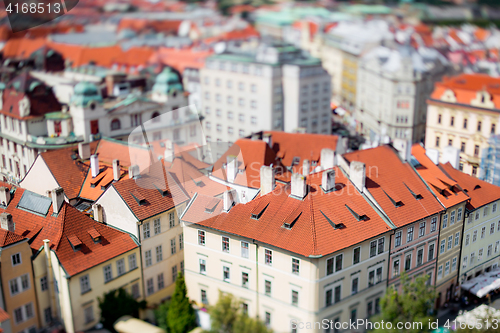 Image of Prague view of the city from above. Tilt shift lens.