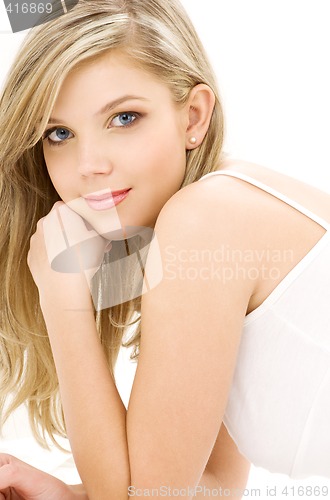 Image of blonde in white cotton underwear