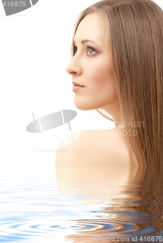 Image of beautiful woman with long hair in water