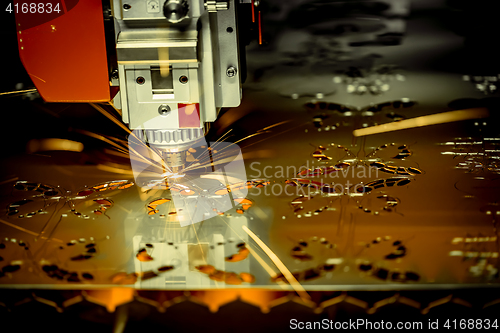 Image of CNC Laser cutting of metal, modern industrial technology. .