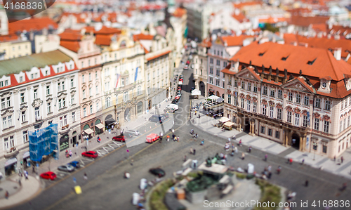 Image of Prague view of the city from above. Tilt shift lens.