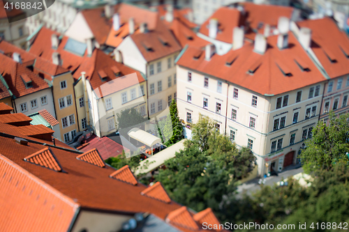 Image of Prague view of the city from above. Tilt shift lens.