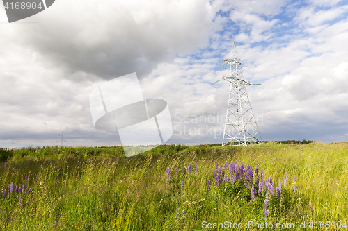 Image of electric pole, field