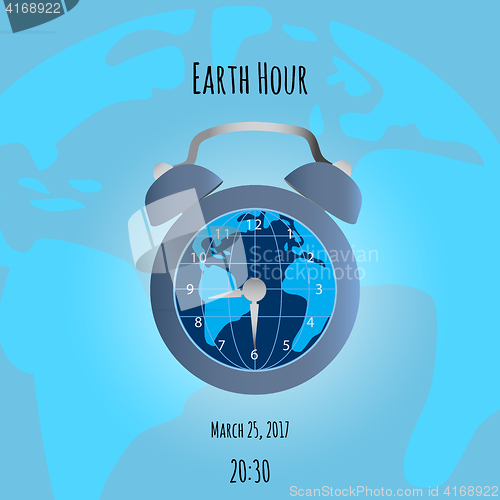 Image of Earth and alarm clock on map background