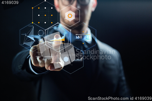 Image of close up of businessman with virtual charts