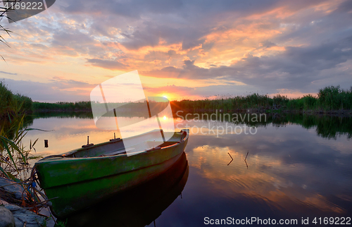 Image of Fisherman boat on Danube Delta 