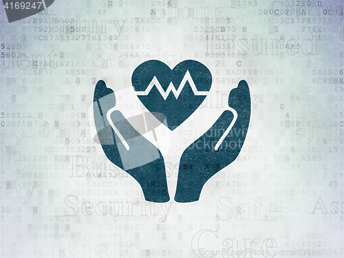 Image of Insurance concept: Heart And Palm on Digital Data Paper background