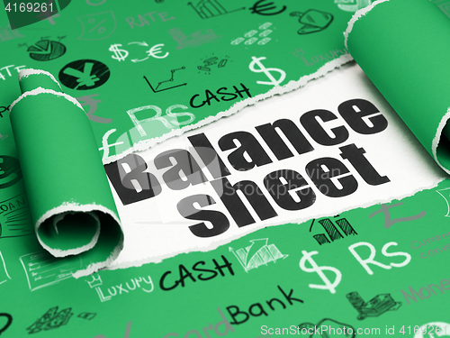 Image of Money concept: black text Balance Sheet under the piece of  torn paper