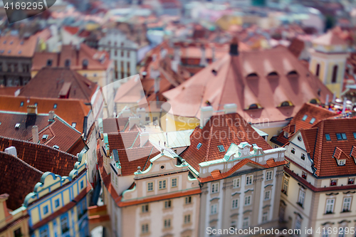 Image of Prague view of the city from above. Tilt shift lens.