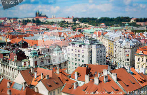 Image of Prague view of the city from above. Tilt shift lens.