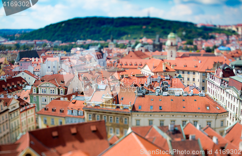 Image of Prague view of the city from above. Tilt shift lens.