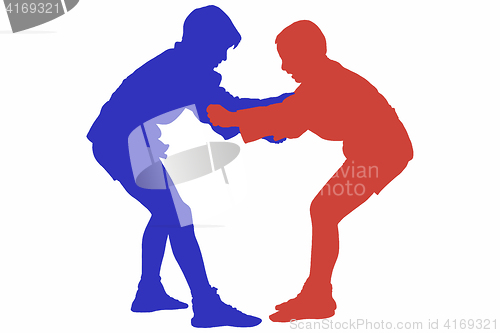 Image of Silhouette Of Two Juvenile Male Sambo Fighters