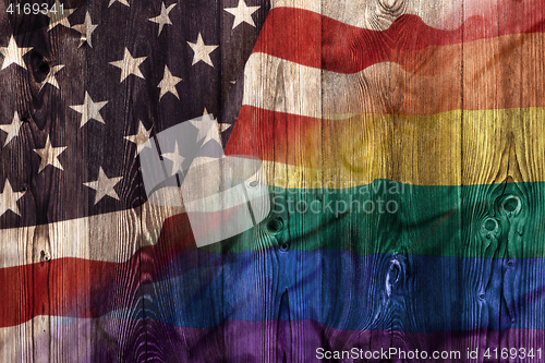 Image of Flag of USA vs rainbow flag