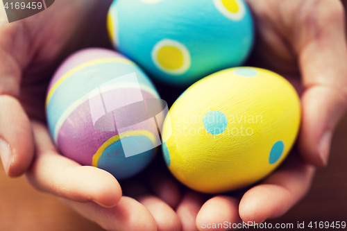 Image of close up of colored easter eggs