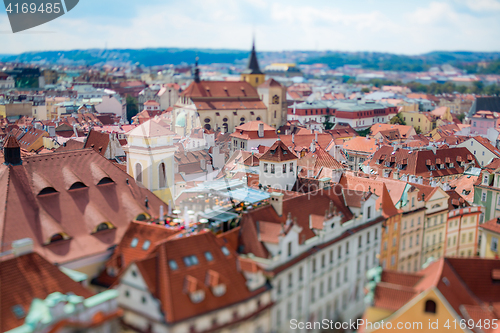 Image of Prague view of the city from above. Tilt shift lens.