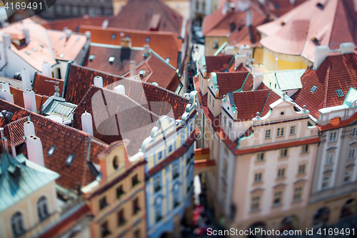 Image of Prague view of the city from above. Tilt shift lens.