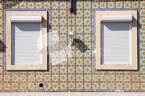 Image of Geometry of windows and ceramic, Lisbon, Portugal