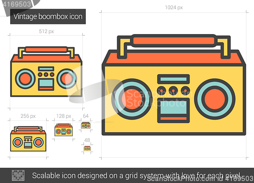 Image of Vintage boombox line icon.