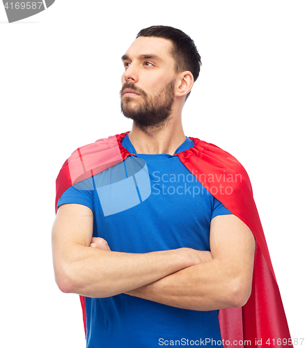 Image of man in red superhero cape