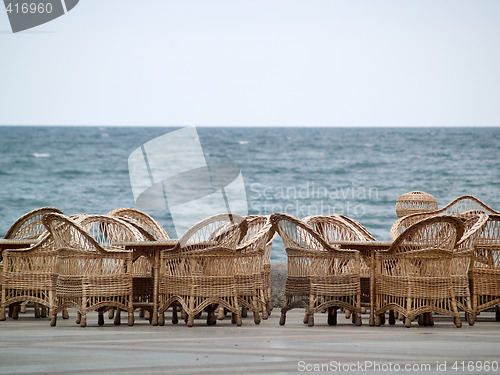 Image of Rattan Chairs Bar Empty on Beach