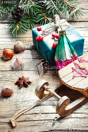 Image of Christmas sleigh and gifts