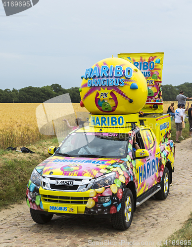 Image of Haribo Vehicle on a Cobblestone Road- Tour de France 2015