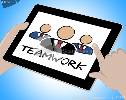 Image of Teamwork Online Means Together Web And Internet