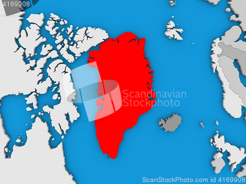 Image of Greenland in red on globe