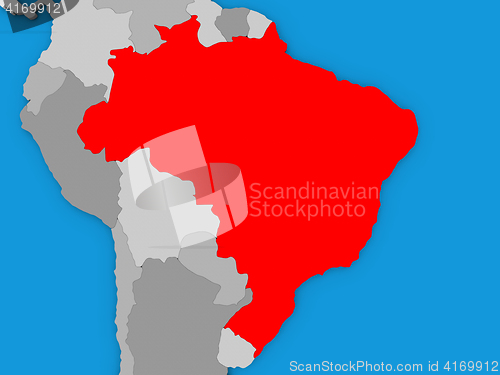 Image of Brazil in red on globe