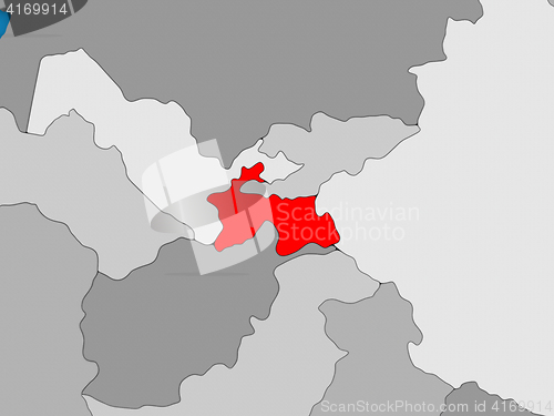 Image of Tajikistan in red on globe