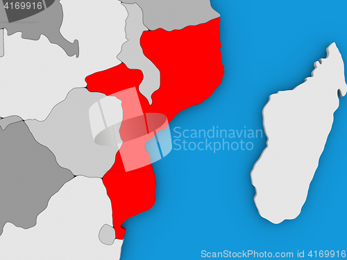 Image of Mozambique in red on globe