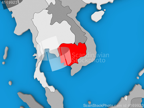 Image of Cambodia in red on globe