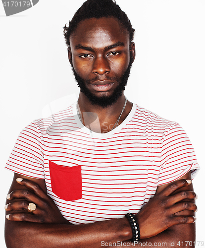 Image of young handsome afro american man gesturing emotional posing isolated on white background, lifestyle real people concept 