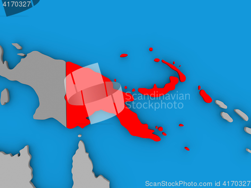 Image of Papua New Guinea in red on globe