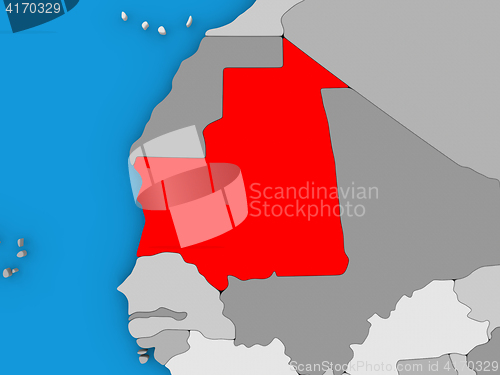 Image of Mauritania in red on globe